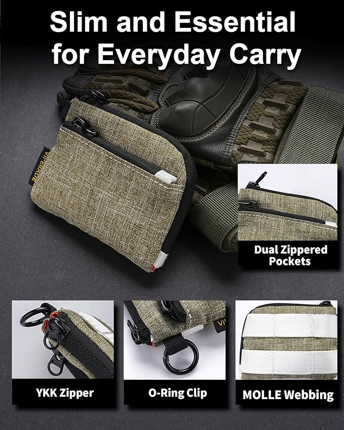VIPERADE VE37 Mini EDC Pouch – Coin Purse for Men, Slim Zipper Wallet, EDC Gear Organizer, MOLLE Webbing Designed for VAB2 Clip-On Belt/Backpack Attachment, Everyday Carry Tactical Bag