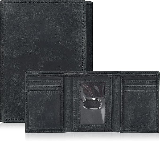 Tri fold Leather Wallet for Men with RFID | Slim Wallets for Men with 1 ID and 6 Credit card slots | Front Pocket Minimalist