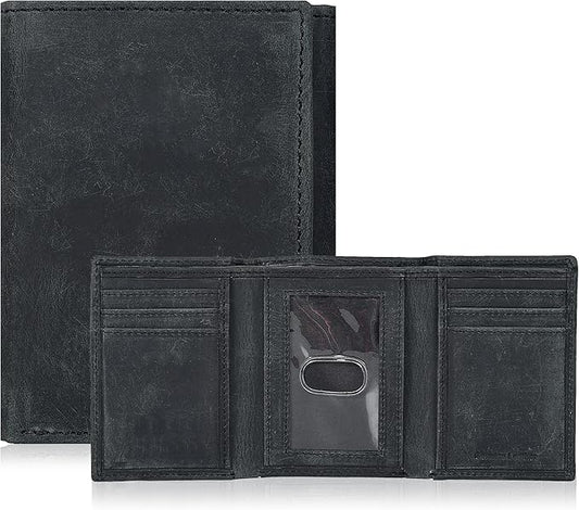 Tri fold Leather Wallet for Men with RFID | Slim Wallets for Men with 1 ID and 6 Credit card slots | Front Pocket Minimalist