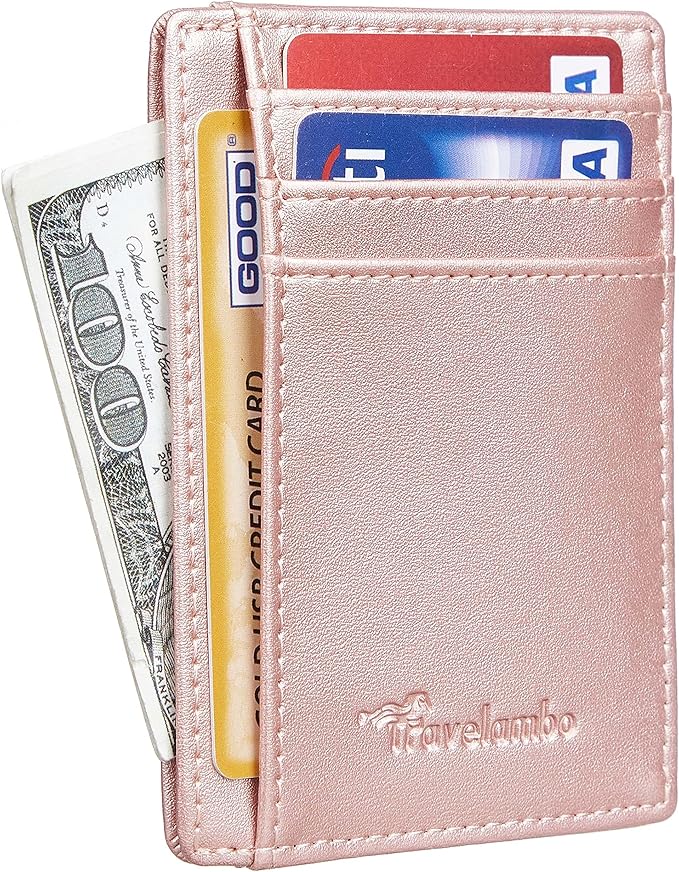 Travelambo Front Pocket Minimalist Leather Slim Wallet RFID Blocking Medium Size
