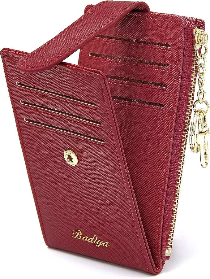 Badiya Slim Women Wallet RFID Blocking Bifold Compact 9 Card Slots Holder Wallets Soft Leather with Zipper Coin Pocket 2 ID Window
