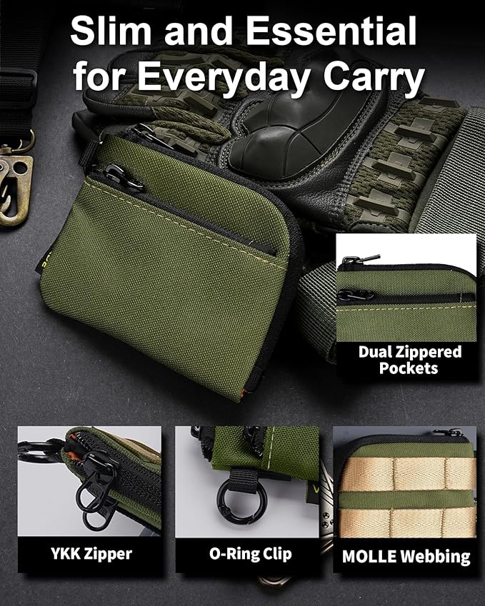 VIPERADE VE37 Mini EDC Pouch – Coin Purse for Men, Slim Zipper Wallet, EDC Gear Organizer, MOLLE Webbing Designed for VAB2 Clip-On Belt/Backpack Attachment, Everyday Carry Tactical Bag