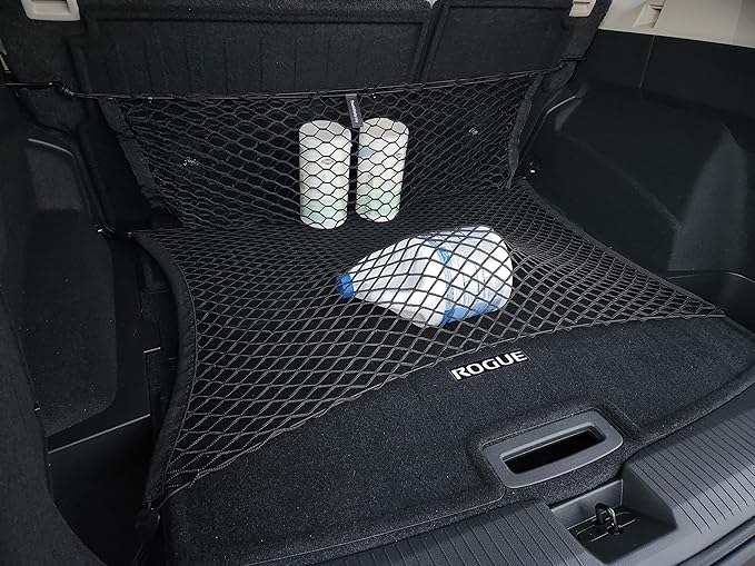 Floor + Back Seat Style Automotive Elastic Trunk Mesh Cargo Net for Nissan Rogue 2021-2026 - Premium Trunk Organizer and Storage - Luggage Net for Crossover - Best Car Organizer for Nissan Rogue
