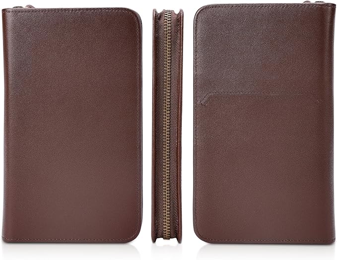 Polare Full Grain Leather Passport Holder Cover Case for Men RFID Blocking Travel Wallet Holds 4 Passports (Coffee with AirTag Slot)