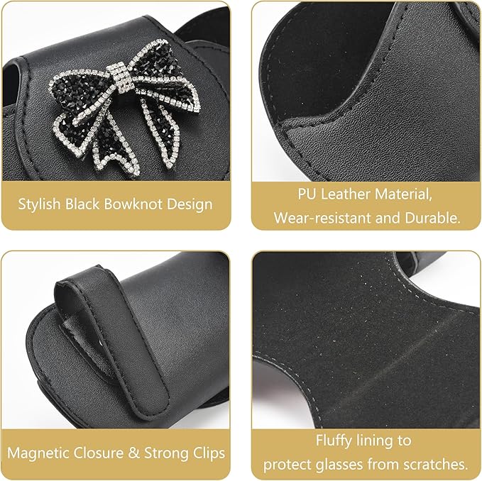 Sunglasses Holder for Car Visor, PU Leather Glasses Case with Clips Magnetic Closure Eyeglasses Holder