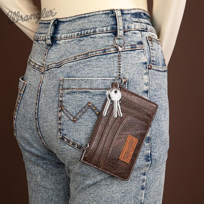 Montana West X Wrangler RFID Card Holder Slim Credit Card Wallet Small Credit Card Holder for Women Keychain Wristlet Wallet