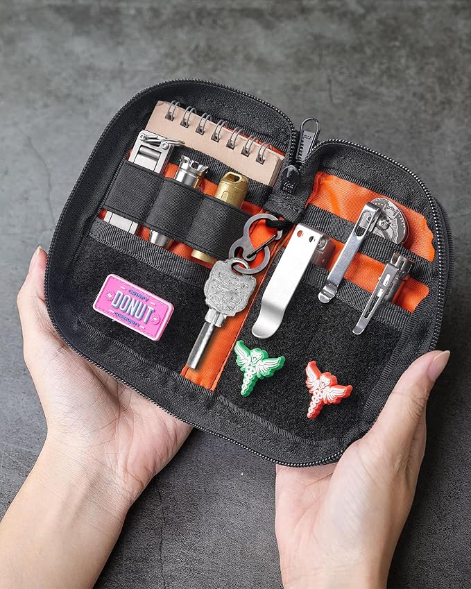 VIPERADE VE21 EDC Pouch Small Pocket Organizer with 9 Compartments, Pocket Tool Pouch with Patches Display Panel, Mini Organizer Bag for Men (Black)