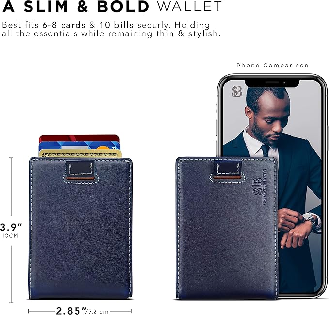 SERMAN BRANDS RFID Blocking Slim Money Clip Wallet – Leather Bifold Front Pocket Minimalist Mens Wallet with Money Clip for Men, Small Credit Card Holder Wallet - Travel Wallet with Gift Box