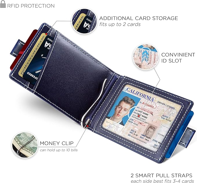 SERMAN BRANDS RFID Blocking Slim Money Clip Wallet – Leather Bifold Front Pocket Minimalist Mens Wallet with Money Clip for Men, Small Credit Card Holder Wallet - Travel Wallet with Gift Box