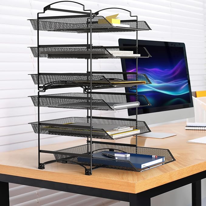 Simple Houseware 3-Tier Stackable and Sliding Desktop Document Letter Tray Organizer, Black