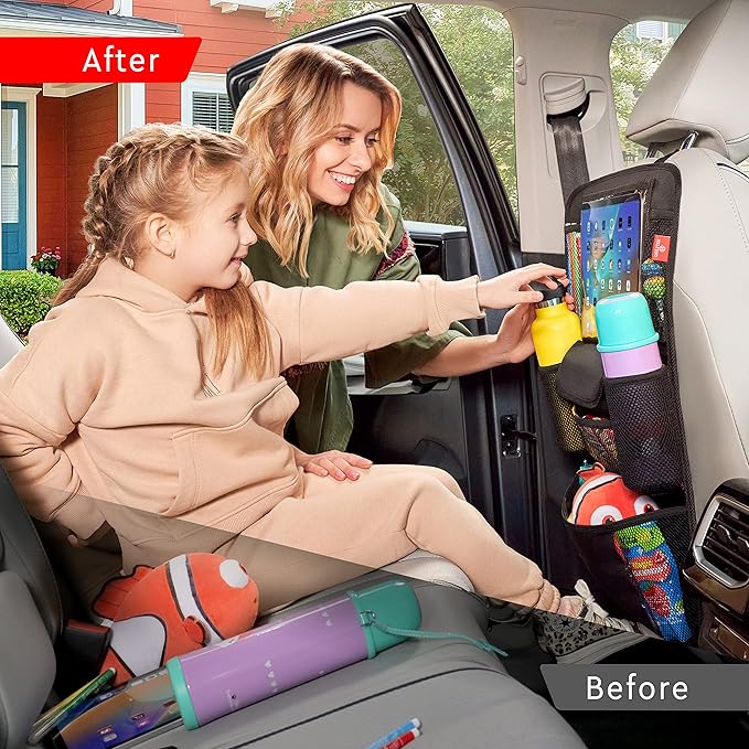 Helteko Car Seat Organizer, Ultra Version Kids Backseat Car Organizers and Storage, Waterproof Back Seat Protector Kick Mats with Tablet Holder 12" Car Accessories Interior, Ocean Blue 1 Pack