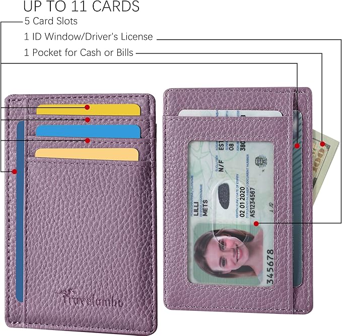 Travelambo Front Pocket Minimalist Leather Slim Wallet RFID Blocking Medium Size