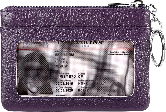 Women Genuine Leather Keychain Zipper Change Wallet Small Mini Pocket Size Coin Purse