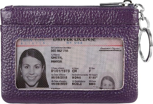 Women Genuine Leather Keychain Zipper Change Wallet Small Mini Pocket Size Coin Purse