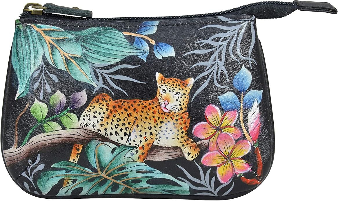 Anuschka Women’s Hand-Painted Genuine Leather Medium Zip Pouch - Coin and Key Pouch - Zippered, 2 Key Fobs