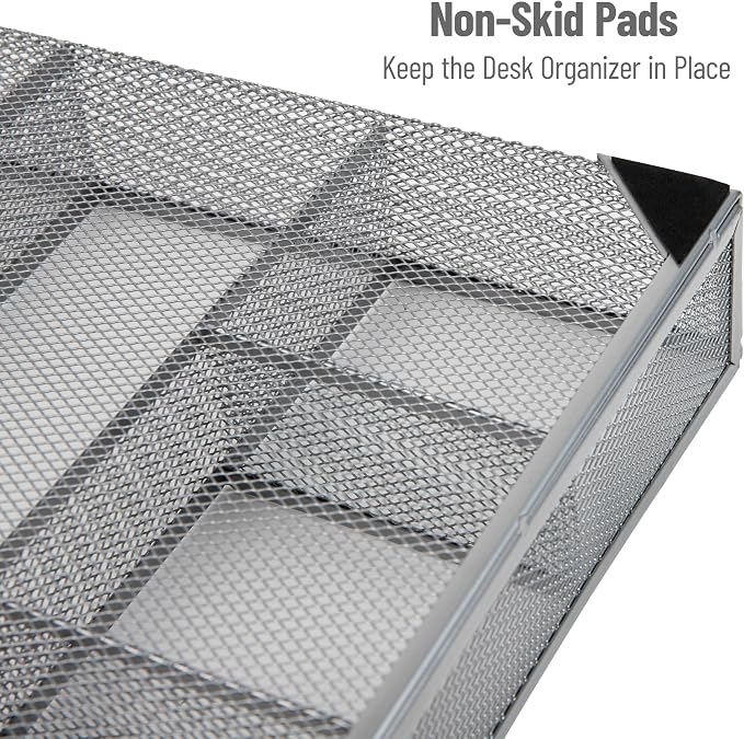Mind Reader Drawer Organizer, Desk Org, Utensil Organizer, Office, Kitchen, Metal Mesh, Silver (Pack of 8)