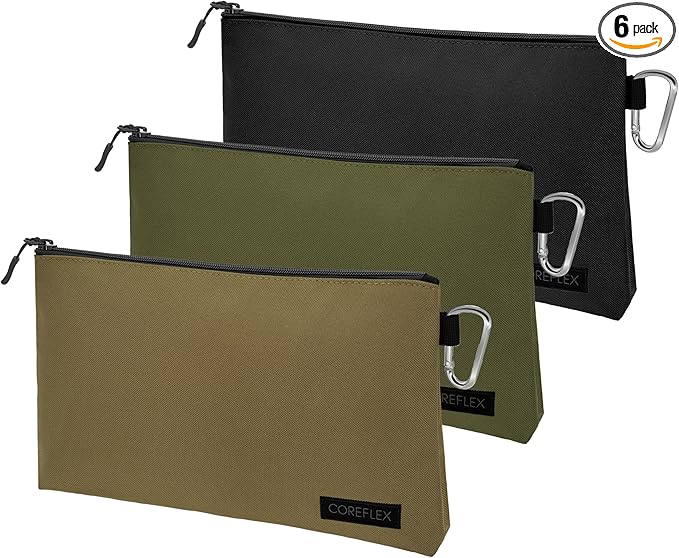 COREFLEX Premium Tool Pouch Zipper Bag, Small Tool Bag, Multipurpose Storage pouch, Heavy duty Flat Bottom Tool bag with YKK Zipper (3 pack Large 12inch)