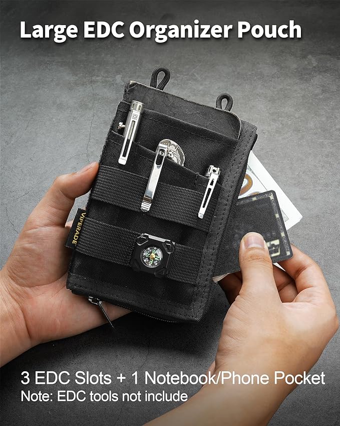 VIPERADE VE36 EDC Pouch Pocket Organizer, Slim EDC Pocket Organizer with Zipper, Tactical Pouch for Flashlight, Multitool, Pen, Notebook, Compact EDC Gear Pouch