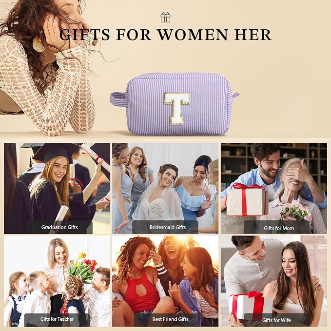 YOOLIFE Gifts for Women Teen Girls Kids - Initial Makeup Bag Cosmetic Bag Toiletry Pouch, Personalized Birthday Gifts for Women Girls Mom Daughter Sister Friends, Black M