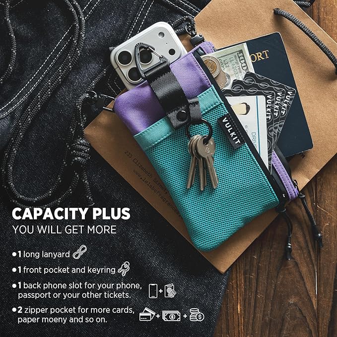 VULKIT RFID Blocking Travel Wallet for Women, Water Resistant Passport & Phone Holder with Detachable Lanyard and Key Ring, Lightweight Zipper Travel Wallet