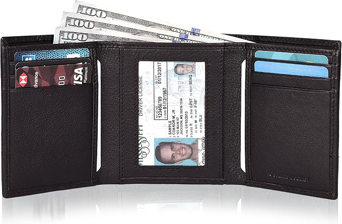 Tri fold Leather Wallet for Men with RFID | Slim Wallets for Men with 1 ID and 6 Credit card slots | Front Pocket Minimalist