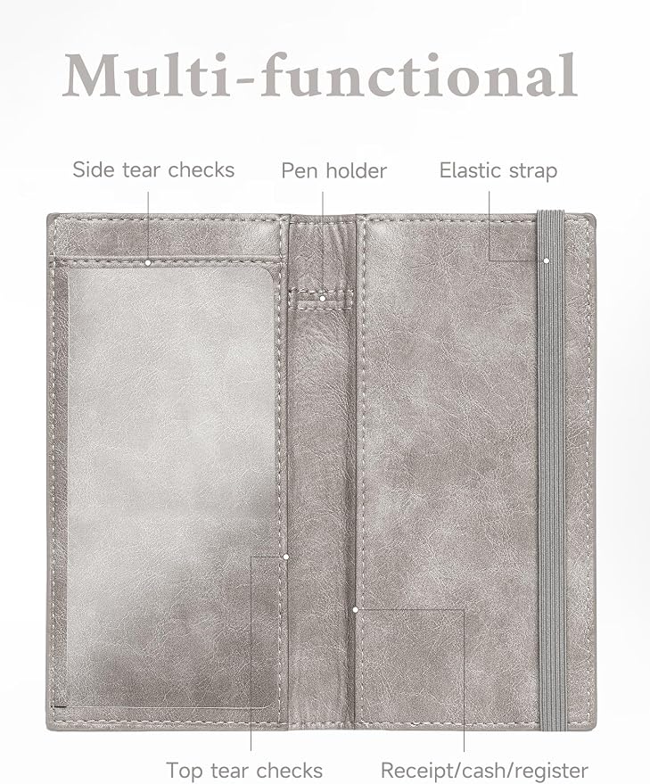 Zreal Checkbook Cover for Men & Women, Premium Vegan Leather Checkbook Holder for Top & Side Tear Duplicate Checks with RFID Blocking (Distressed Grey)