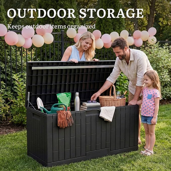 YITAHOME 120 Gallon Outdoor Storage Deck Box, Large Resin Patio Storage Box with Slide-Locking Lid, 53"L 2-Person Bench Seat for Outdoor Pillows, Garden Tools & Pool-Supplies, Waterproof (Black)