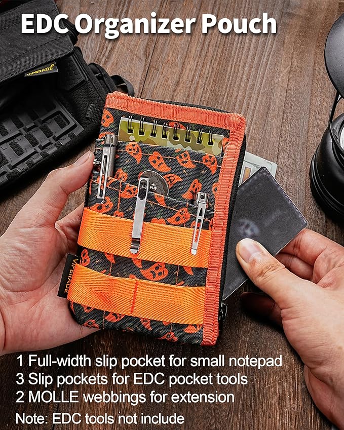 VIPERADE VE36 EDC Pouch Pocket Organizer, Slim EDC Pocket Organizer with Zipper, Tactical Pouch for Flashlight, Multitool, Pen, Notebook, Compact EDC Gear Pouch