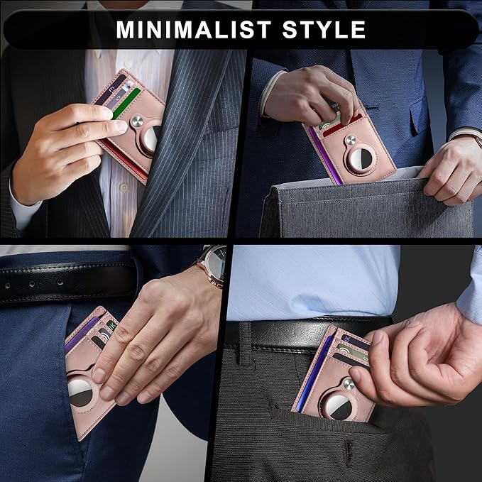 Hawanik Slim Minimalist Front Pocket Air Tag Wallet, RFID Blocking Card Holder Wallet with Airtag Holder