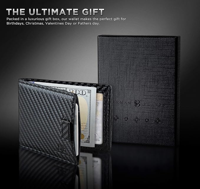 SERMAN BRANDS RFID Blocking Slim Money Clip Wallet – Leather Bifold Front Pocket Minimalist Mens Wallet with Money Clip for Men, Small Credit Card Holder Wallet - Travel Wallet with Gift Box