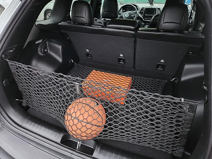 Floor+ Envelope Style Elastic Trunk Mesh Cargo Net for Jeep Cherokee Latitude Trailhawk 2019-2024 - Premium Trunk Organizers and Storage - Luggage Net for SUV - Car Organizer for Jeep Cherokee