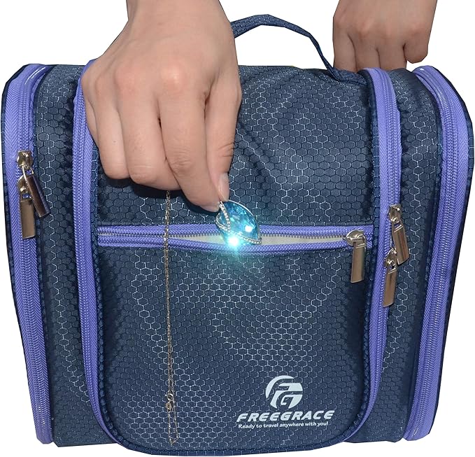 Freegrace Extra Large Hanging Toiletry Bag for Men and Women - Water-Resistant Nylon Travel Bathroom Organizer for Cosmetics, Makeup, and Toiletries