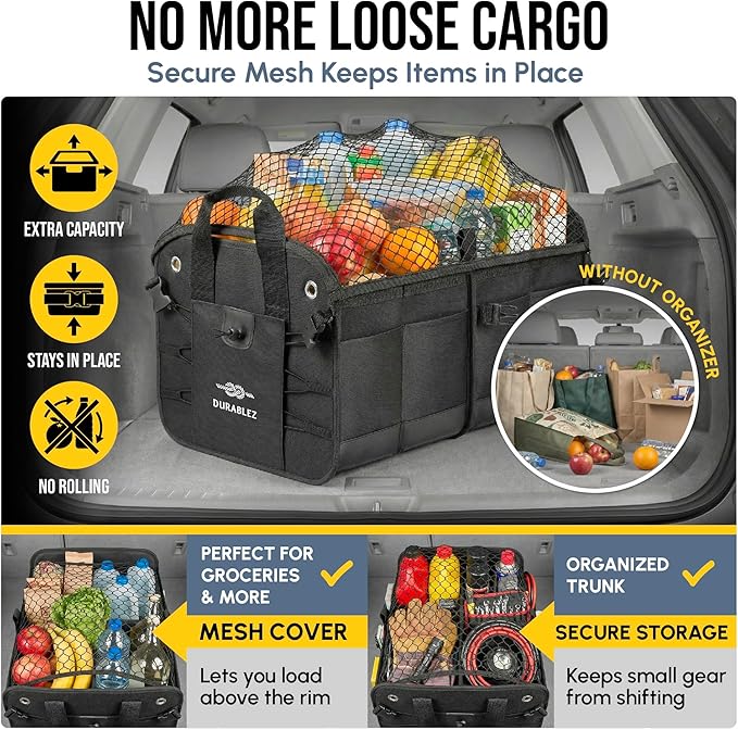 Trunk Organizer 5-Section Modular XL Car Storage System – Extra Large Cargo Organizer for Car Trunk, Foldable Multi-Compartment Auto Organizer, Heavy Duty Oxford 1680D – Black