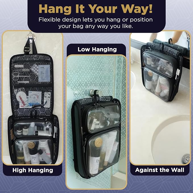 Small Travel Toiletry Bag for Men, Slim Flat Hanging Mens Dopp Kit & Travel Size Shaving Kit Organizer, TSA-Approved Waterproof Compact Toiletries Bag, Leak-Proof Pouches