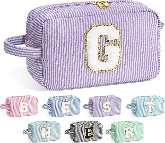YOOLIFE Graduation Gifts for Teen Girls - Initial Makeup Bag Letter Toiletry Pouch Cosmetic Case, Personalized Teen Girl Gifts Trendy Stuff Party Favor, Purple G