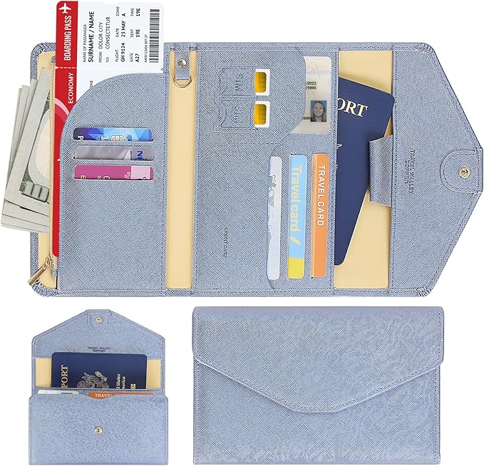 ZOPPEN Mulit-purpose Rfid Blocking Passport Holder Travel Wallet (Ver.4) Passport and Vaccine Card Holder ComboTri-fold Document Organizer Travel Essentials