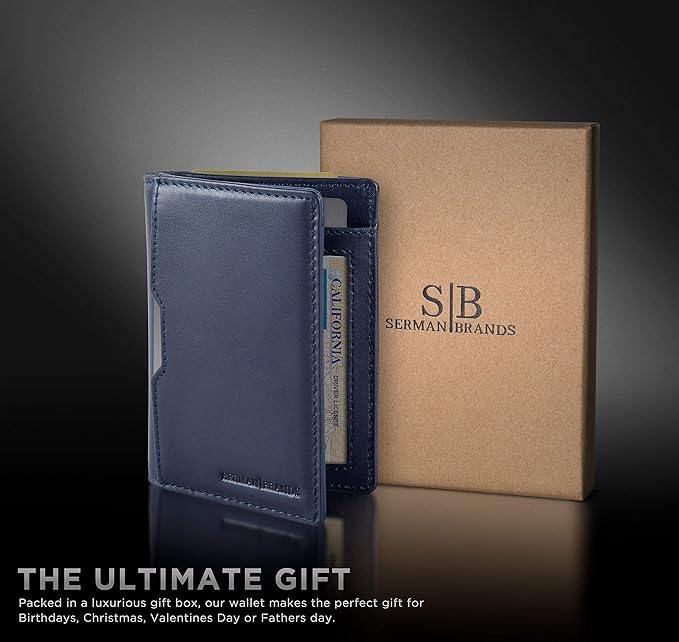 SERMAN BRANDS - Wallets for Men Slim Mens leather RFID Blocking Minimalist Card Front Pocket Bifold Travel Thin