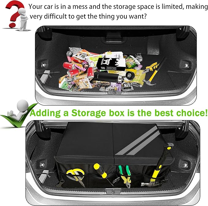 YOSRTER for Dodge Charger Durango Challenger Ram Car Trunk Organizer Collapsible Storage Box with Handle Foldable Lid Non Slip Bottom Sturdy Base Panel for Dodge Accessories, 2 Compartment (Gray Trim)