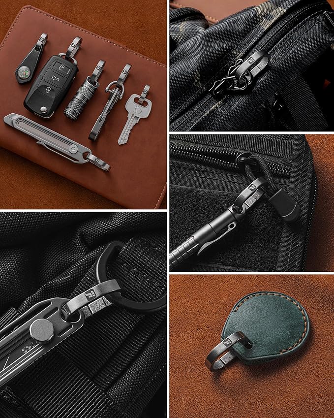 FEGVE Titanium Key Chain Clip with Side-Pushing Key Ring & 2/3inch D Ring for Car Fob Keys