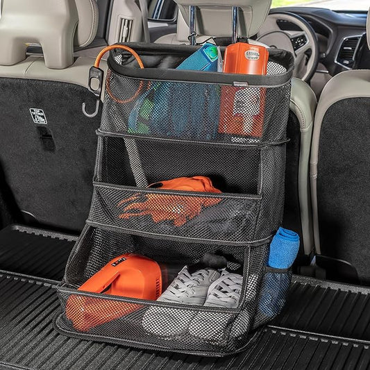 High Road Car Storage and Organization Caddy - SUV Trunk Organizer, Passenger Seat Organizer or Back Seat Storage Caddy With 3 Easy-View Mesh Bins