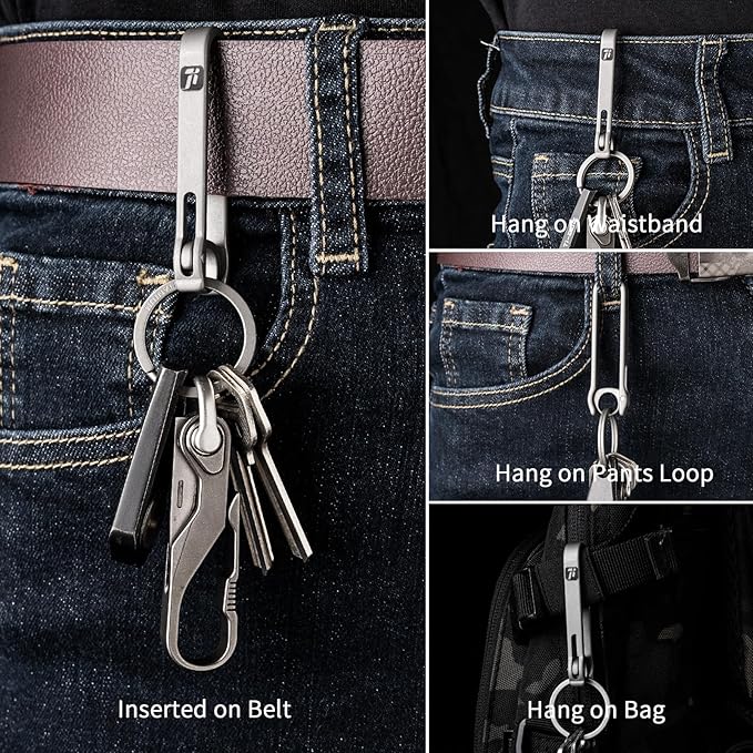 Belt KeyChain Clip,Titanium Belt Key Holder,Belt Clip for Keys,EDC Belt Loop Keychain for Men,Key Ring Holder
