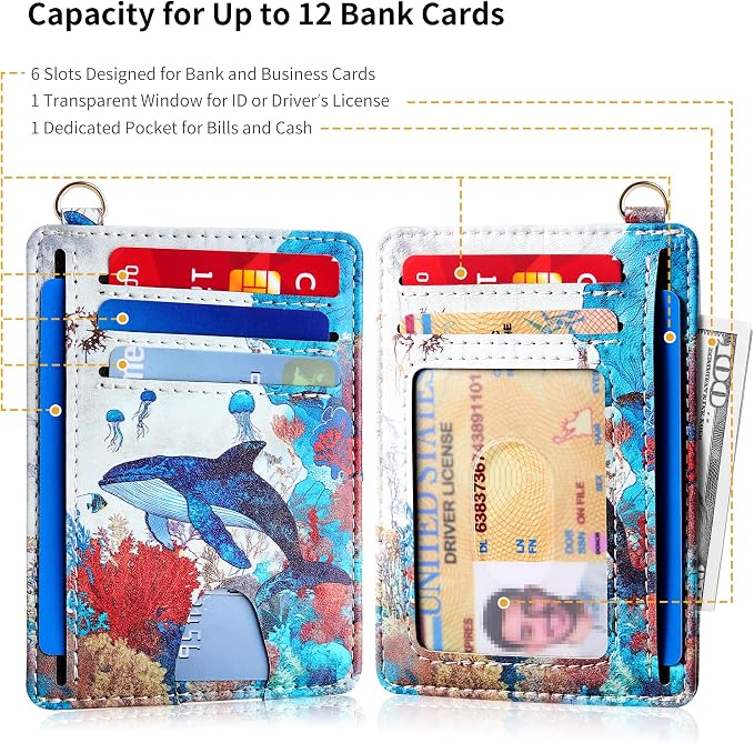 Mayski Slim Wallet, Credit Card Holder for Women, Minimalist Front Pocket RFID Blocking Card Cases, Small Wallet Women Men(Whale)