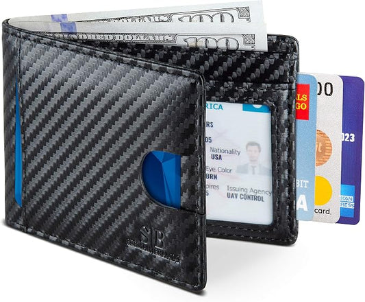 SERMAN BRANDS RFID Blocking Slim Bifold Genuine Leather Thin Minimalist Front Pocket Wallets for Men Billfold Wallet Men Gift