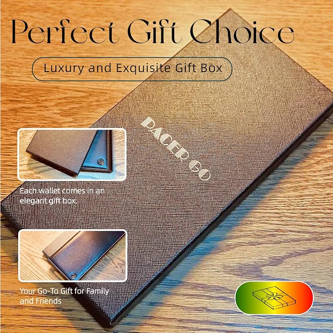 RFID Blocking Slim Minimalist Long Travel Wallet Genuine Leather Passport Holder Travel Cover (Black)