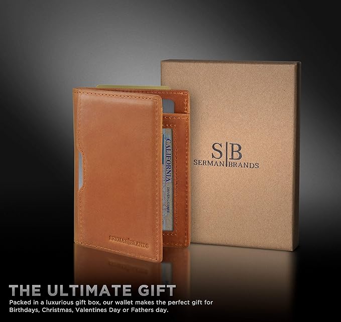 SERMAN BRANDS - Wallets for Men Slim Mens leather RFID Blocking Minimalist Card Front Pocket Bifold Travel Thin