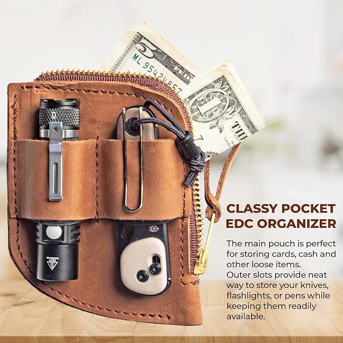 Trailside Leather EDC Pocket Organizer | Card Holder and Cash Organizer with Slots for Knives, Flashlights, or Pens | EDC Wallet | Made in USA