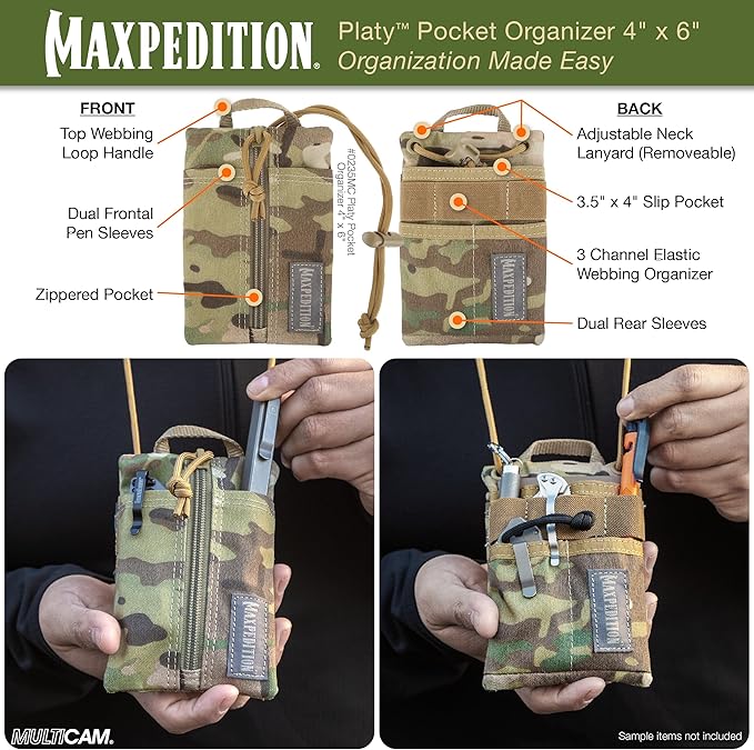 MAXPEDITION Platy Pocket Organizer, Durable EDC Tool Pouch for Men, Neck Wallet with Paracord Lanyard, Holds Flashlight, Multitool, Pen, Notebook