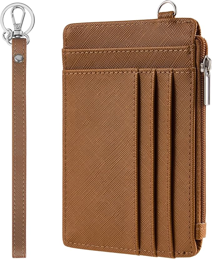 SEAVILIA Small Wallet for Women Slim Wristlet Keychain Wallets RFID Credit Card Holder With Zipper Pocket, ID Window (Brown)