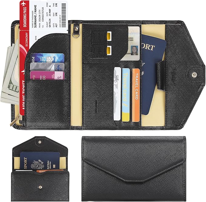 ZOPPEN Mulit-purpose Rfid Blocking Passport Holder Travel Wallet (Ver.4) Passport and Vaccine Card Holder ComboTri-fold Document Organizer Travel Essentials