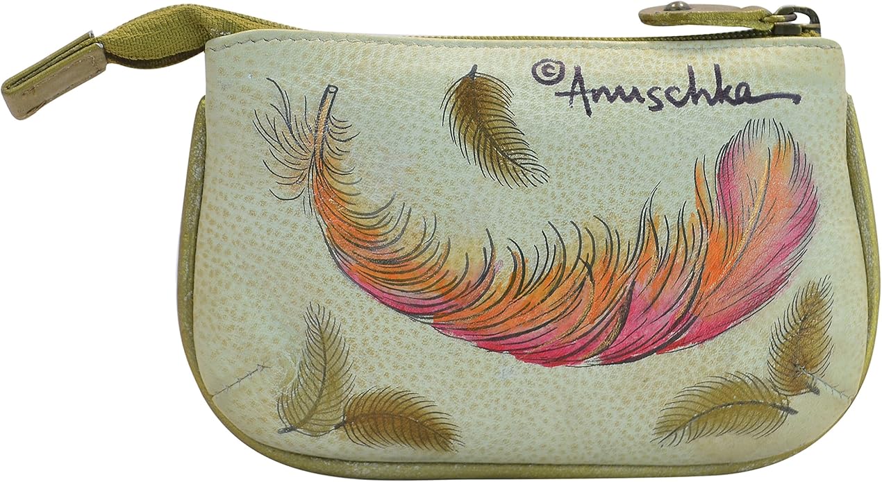 Anuschka Women’s Hand-Painted Genuine Leather Medium Zip Pouch - Coin and Key Pouch - Zippered, 2 Key Fobs